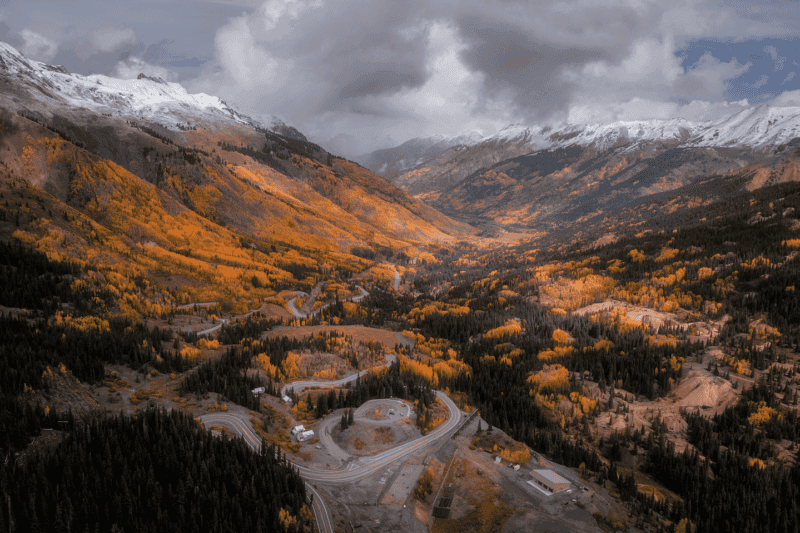 Autumn colors in Silverton, Colorado, photographed from above