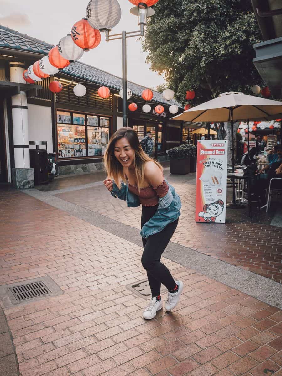 Grace beneath lanterns in Little Tokyo