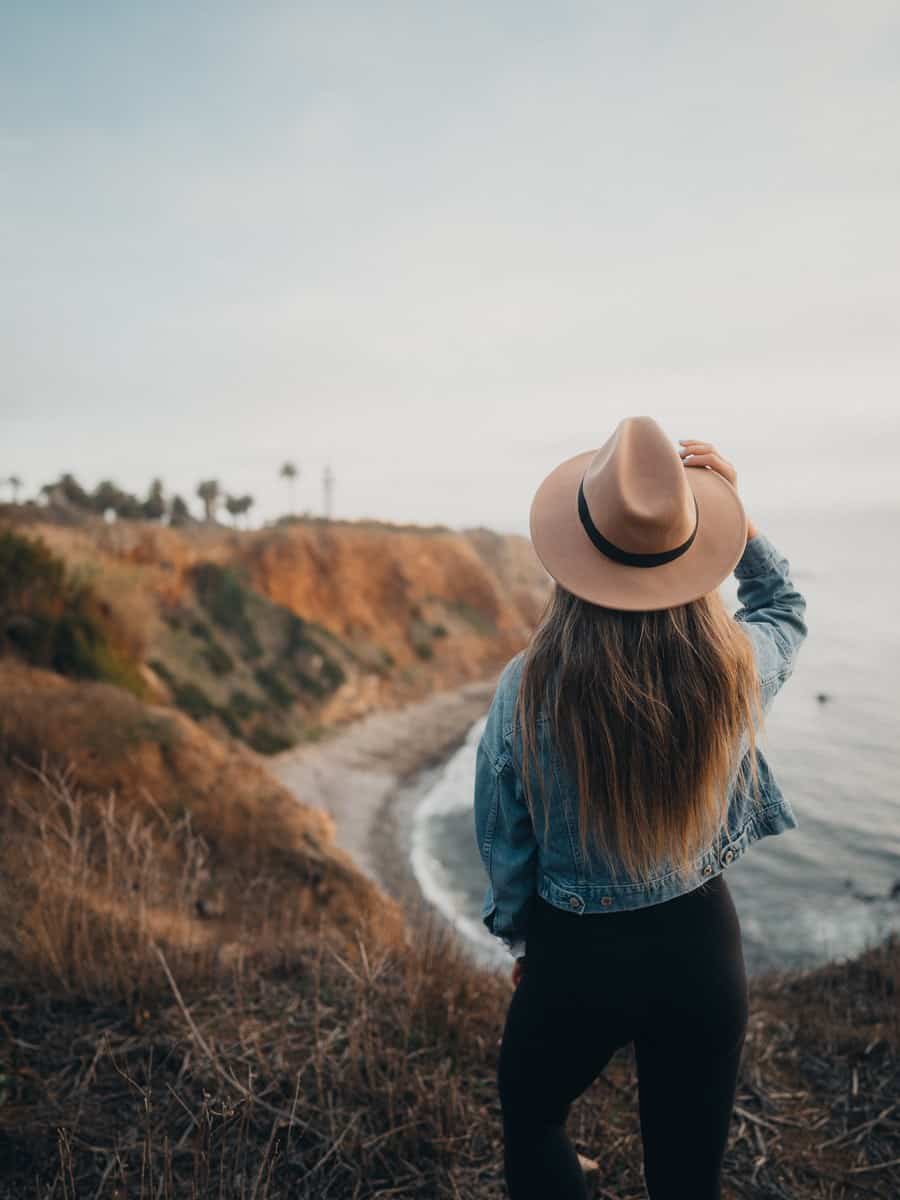 A visitor looking toward the ocean from the Palos Verdes coast