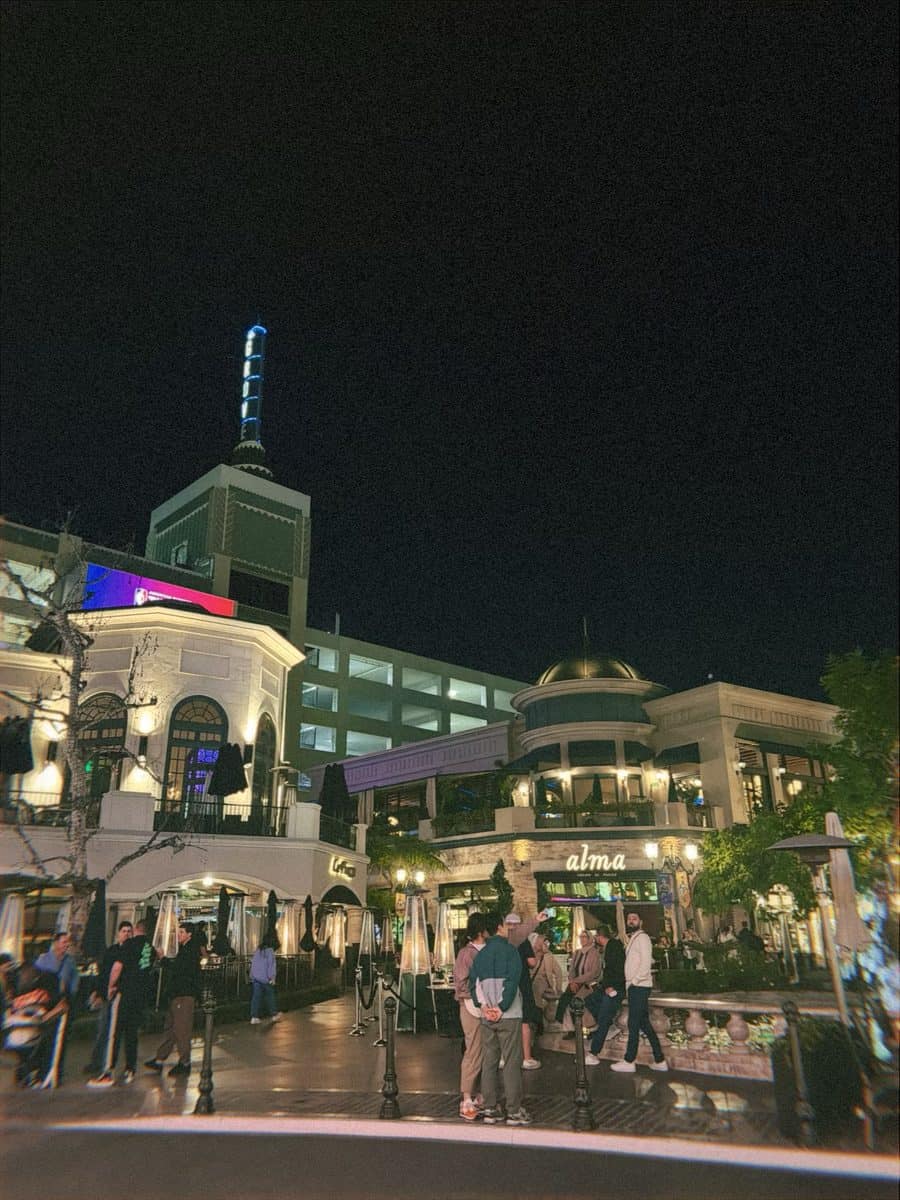 The Grove shopping area illuminated in the evening