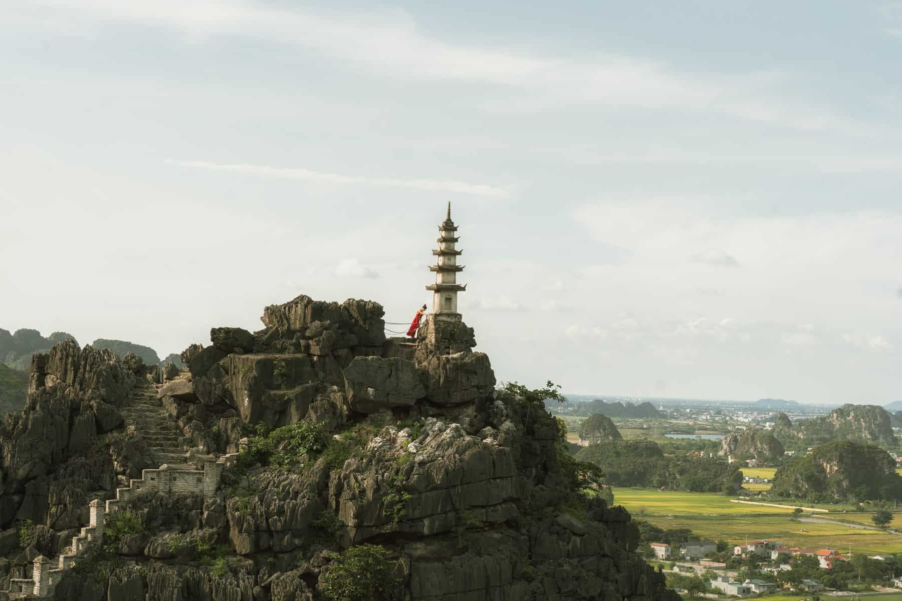 Pagoda on the rocky ridge at Mua Cave in Ninh Binh