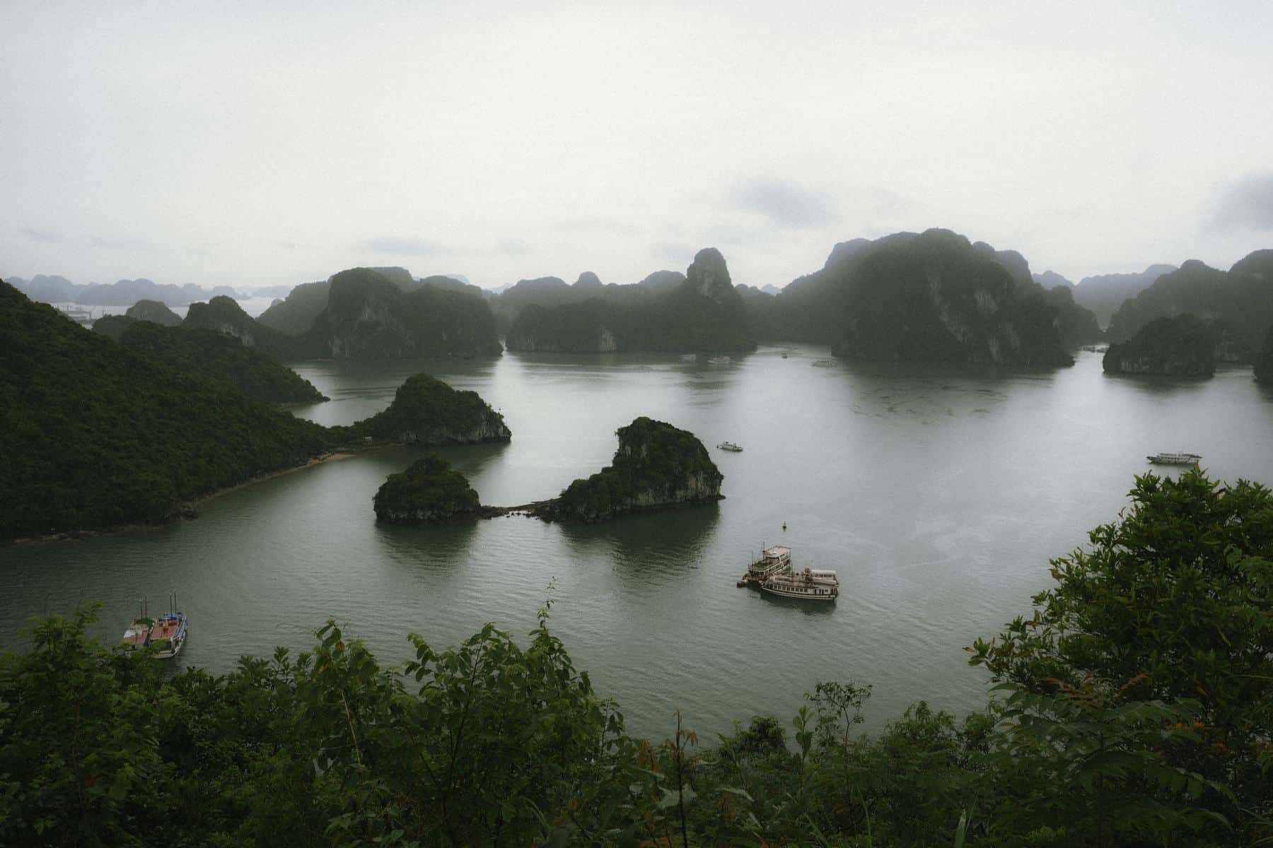 Boats and limestone islands seen from Ti Top Island viewpoint
