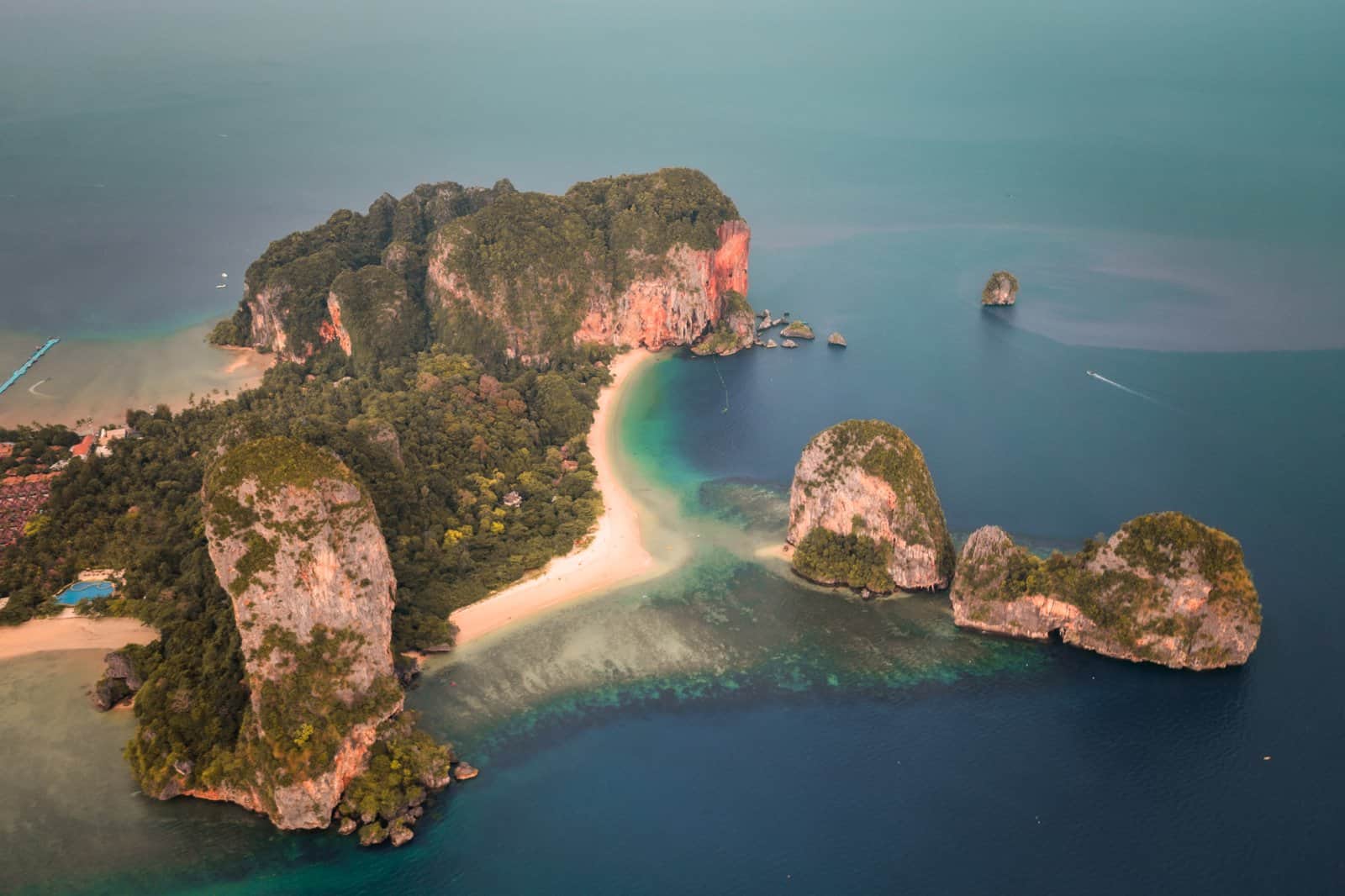 Aerial view of islands and a sandbar off Krabi