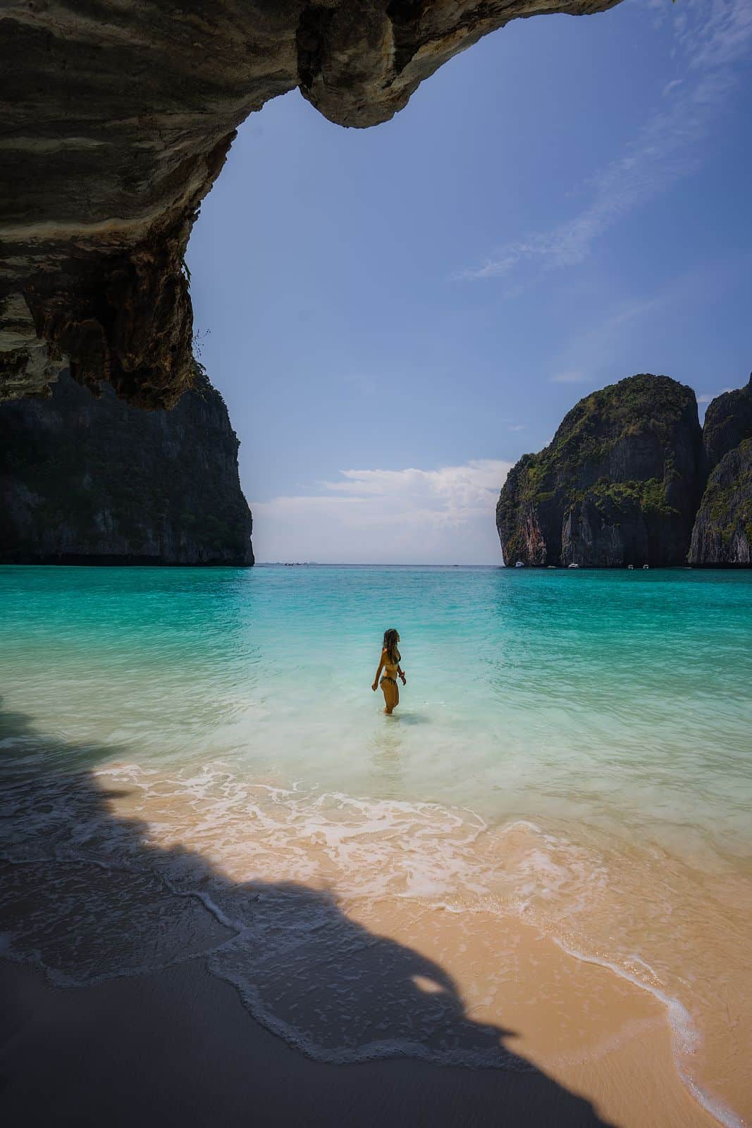 Wading into the water at Maya Bay on Phi Phi Leh